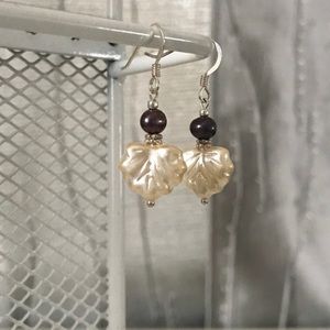 NEW Pearl Leaf Silver dangle earrings set